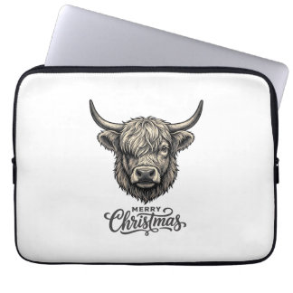 Vintage Highland Ko Merry Christmas Tröja_1 Laptop Fodral