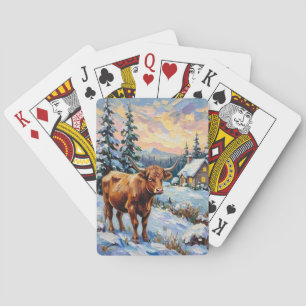Vintage Highlandko i snöig juläng Casinokort