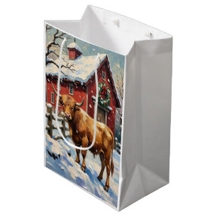 Vintage Highlandko vid snöig julskjulna