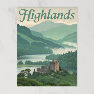 Vintage Highlands Misty Loch & Castle Vykort