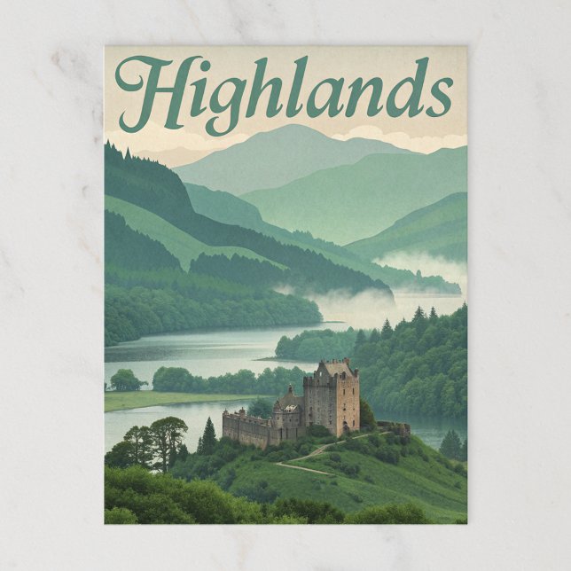 Vintage Highlands Misty Loch & Castle Vykort (Skapare uppladdad)