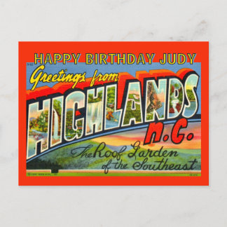 Vintage Highlands NC Birthday Postcard Helg Vykort