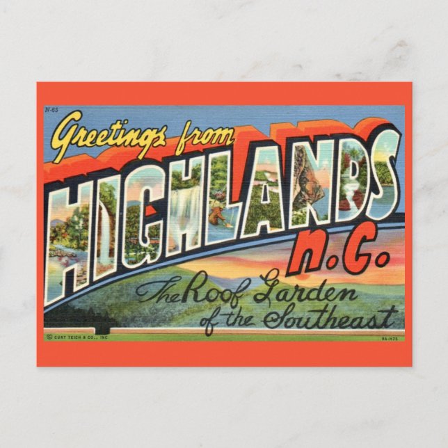 Vintage Highlands NC vykort (Framsida)