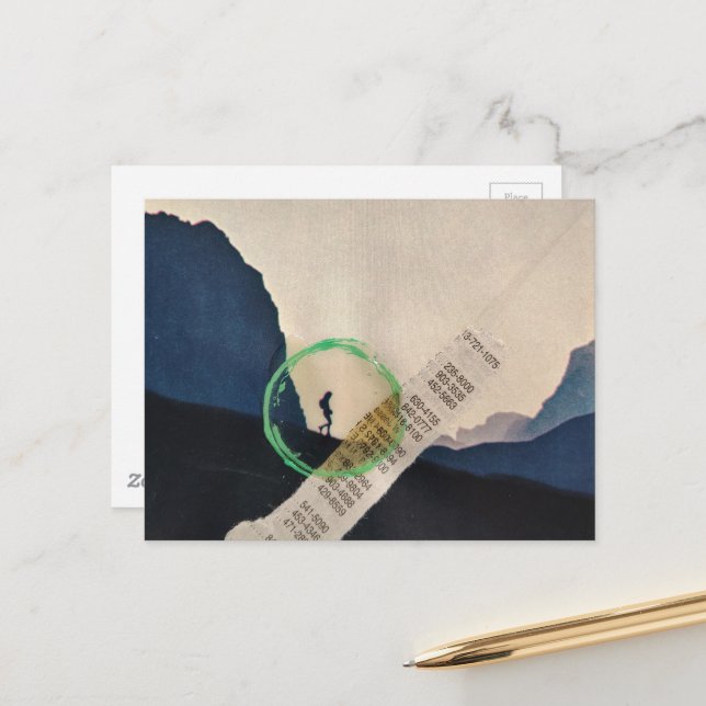 Vintage Hiking in Mountains Collage Vykort (Fram/Back In Situ)