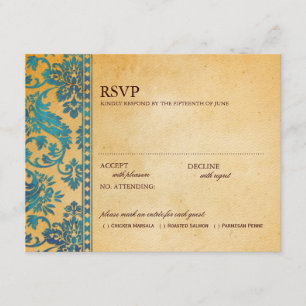 Vintage Himlar Blue Damask Snöre Bröllop OSA Kort