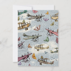 Vintage Himlar Flygplan&Butterflies Birthday-inbju Inbjudningar