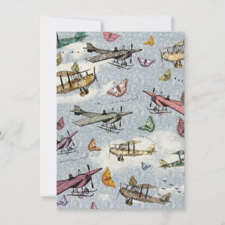 Vintage Himlar Flygplan&Butterflies Birthday-inbju Inbjudningar