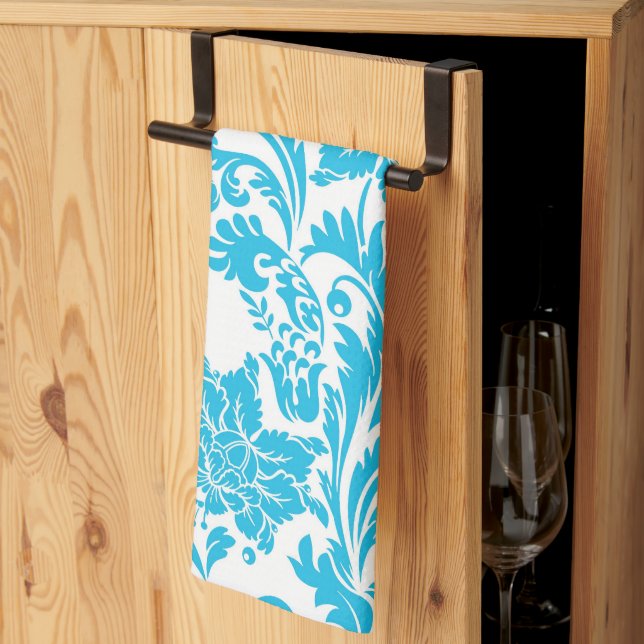 Vintage Himmel Blue Damask Kökshandduk (Thirds Fold)