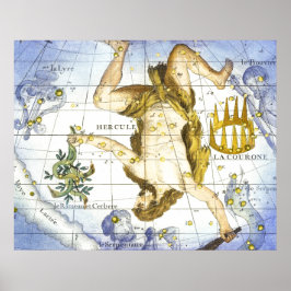 Vintage Himmel Karta Konstellation of Hercules Poster