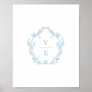 Vintage himmelblå monogram bröllopskrönika poster