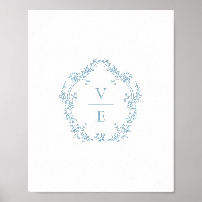 Vintage himmelblå monogram bröllopskrönika poster (Framsidan)