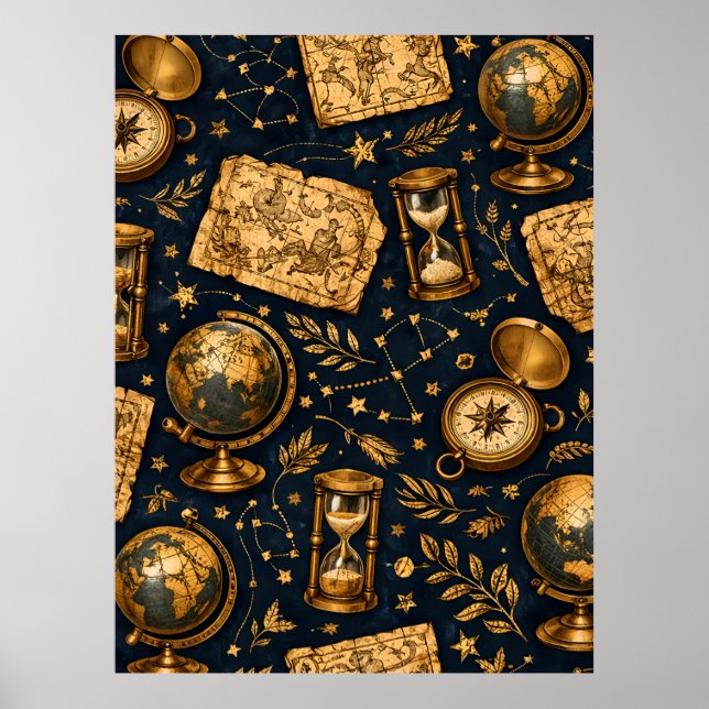 Vintage himmels karta & astronomi mönster poster (Framsidan)