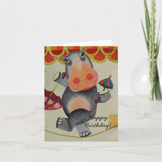 Vintage Hippo Birthday Kort (Framsida)