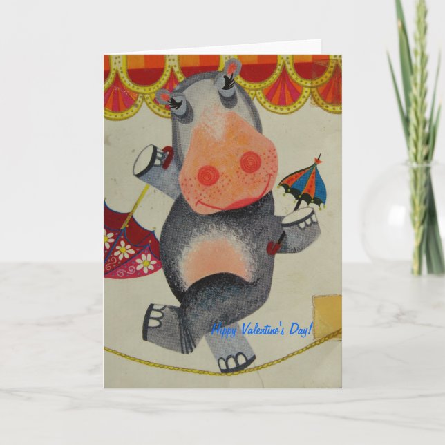 Vintage Hippo Valentine Helgkort (Framsida)