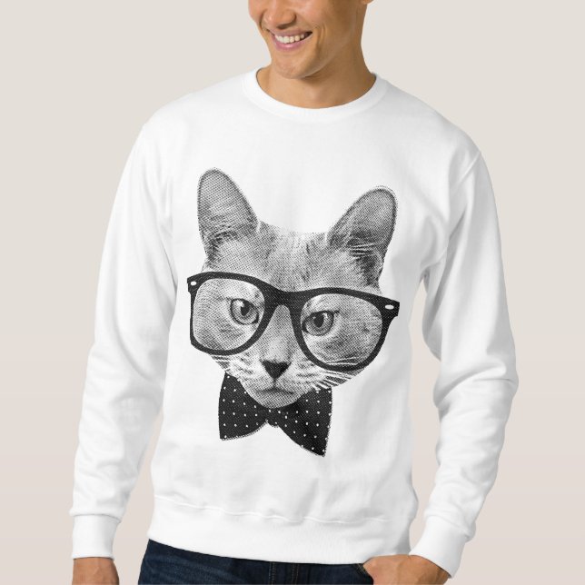 Vintage hipster cat lång ärmad tröja (Framsida)