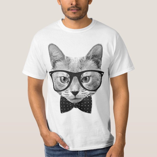 Vintage hipster cat t-shirt (Framsida)