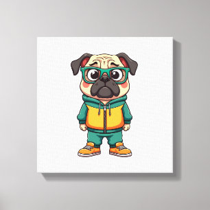 Vintage Hipster Mops Hund Tecknad Streetwear Grafi Canvastryck