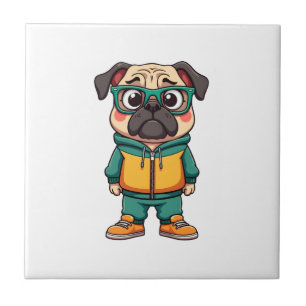 Vintage Hipster Mops Hund Tecknad Streetwear Grafi Kakelplatta