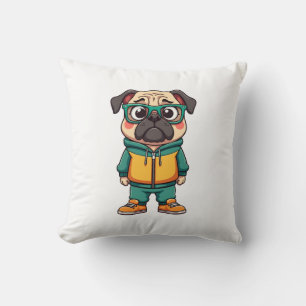 Vintage Hipster Mops Hund Tecknad Streetwear Grafi Kudde