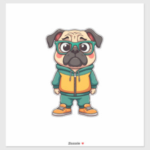 Vintage Hipster Pug Hund Tecknad Streetwear Grafik Klistermärken