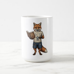 Vintage Hipster Räv Kaffe Bryggare & Bok Läsare Kaffemugg