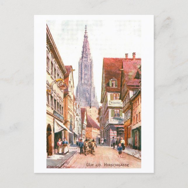 Vintage Hirschgasse, Ulm, Tyskland Vykort (Framsida)