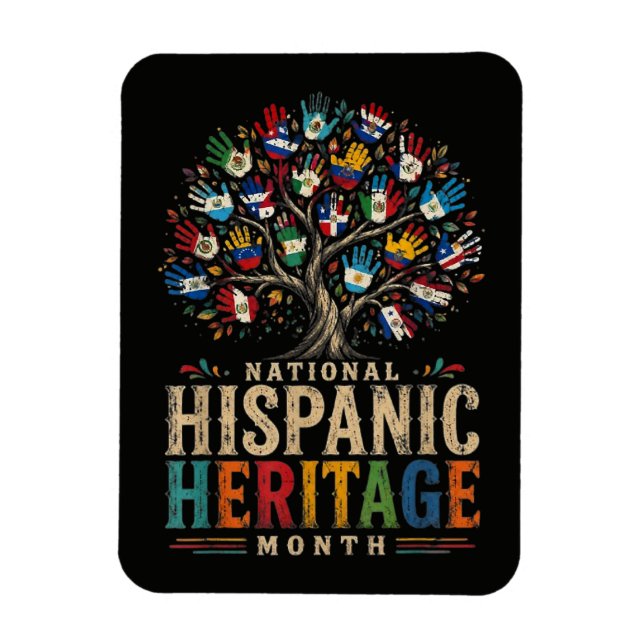 Vintage Hispanic Heritage Month Enhetsträd Magnet (Vertikal)
