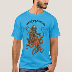 Vintage hjälmdykare ridande på en jättebläckfisk U T Shirt