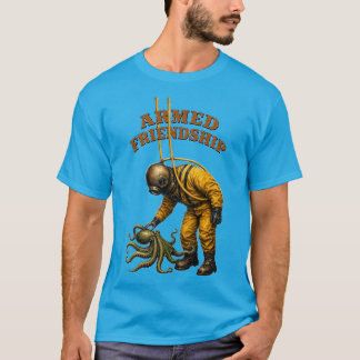 Vintage hjälmdykare smeker en stor bläckfisk URM T Shirt
