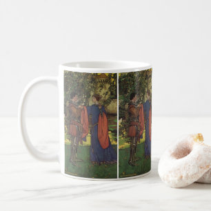 Vintage hjälte prins riddare skinande rustning pri kaffemugg