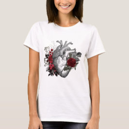 Vintage hjärta illustration med blodröda rosor t shirt