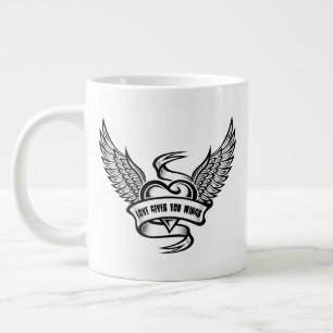 Vintage hjärta med Vingar, Kärlek Ge och Vingar Jumbo Mugg