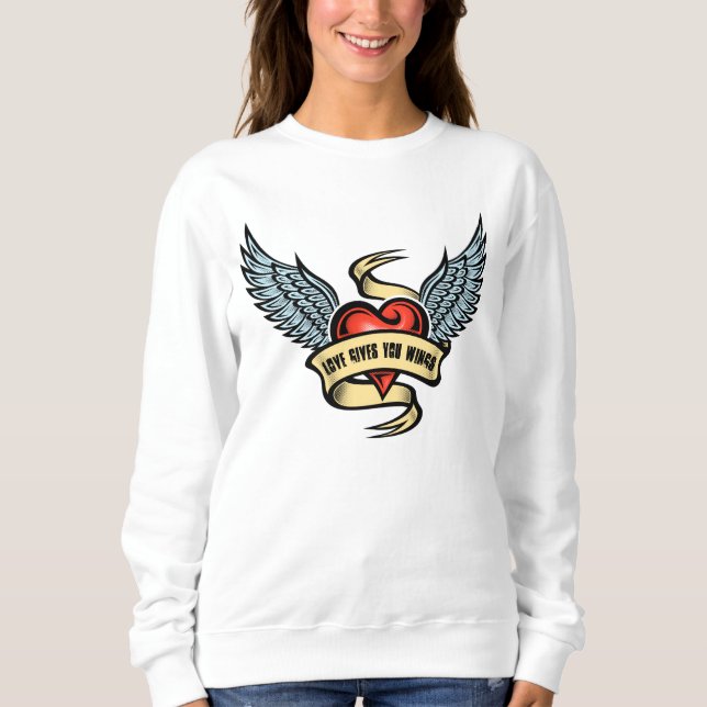 Vintage hjärta med Vingar T Shirt (Framsida)