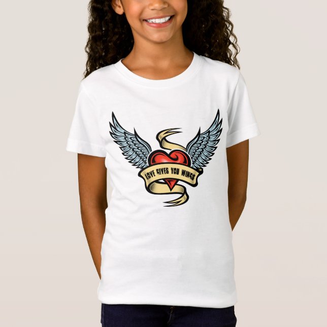 Vintage hjärta med Vingar T Shirt (Framsida)