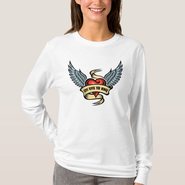 Vintage hjärta med Vingar T Shirt (Framsida)