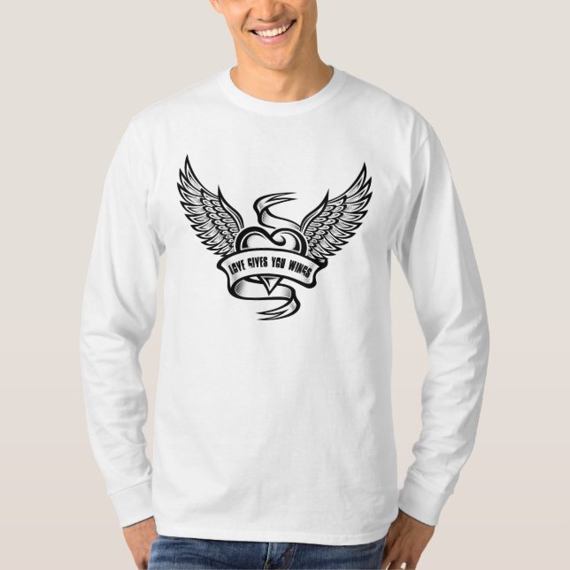 Vintage hjärta med Vingar T Shirt (Framsida)