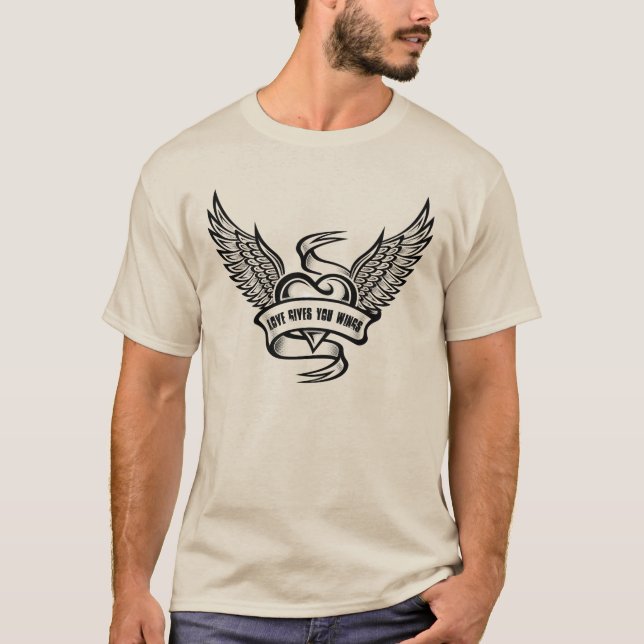 Vintage hjärta med Vingar T Shirt (Framsida)