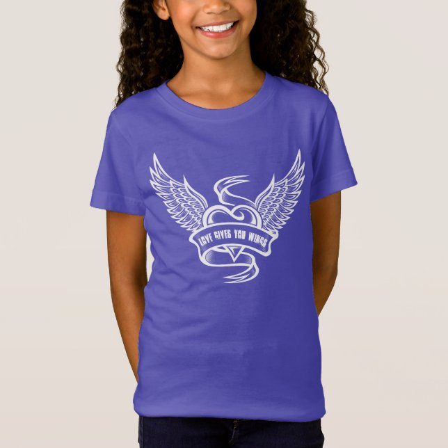 Vintage hjärta med Vingar T Shirt (Framsida)