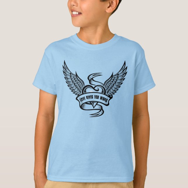 Vintage hjärta med Vingar T Shirt (Framsida)