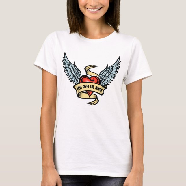 Vintage hjärta med Vingar T Shirt (Framsida)