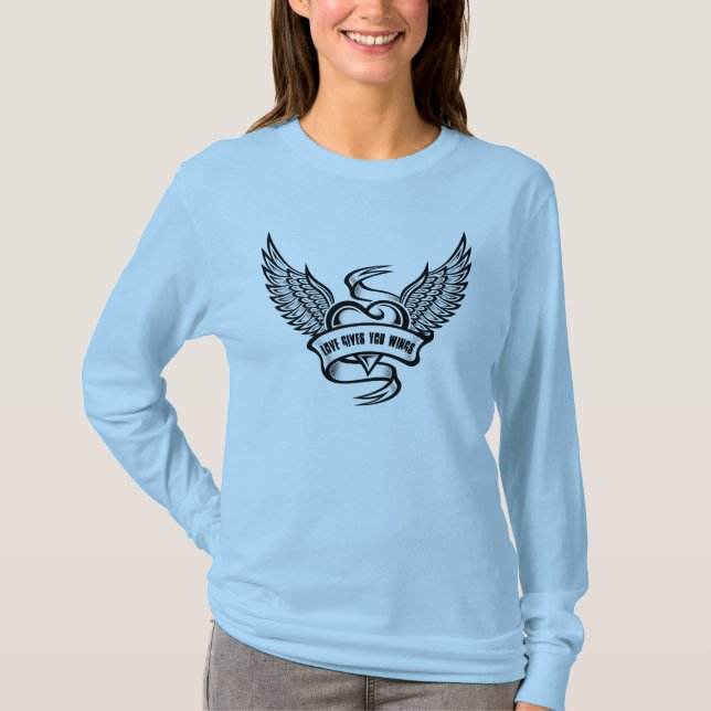 Vintage hjärta med Vingar T Shirt (Framsida)