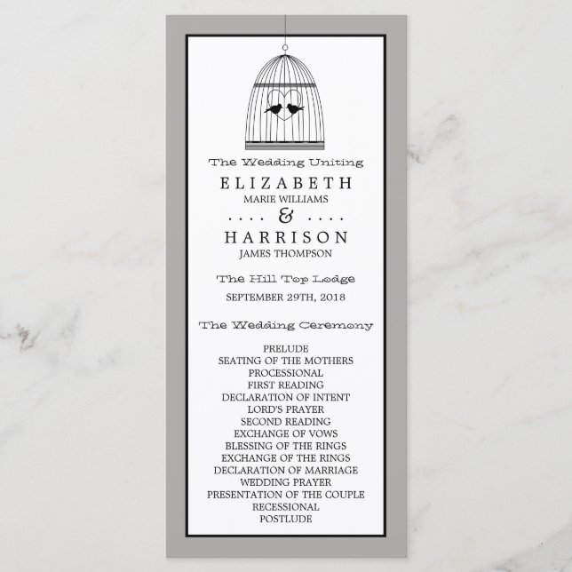 Vintage Hjärtat Bröllopsprogram Program (Framsida)