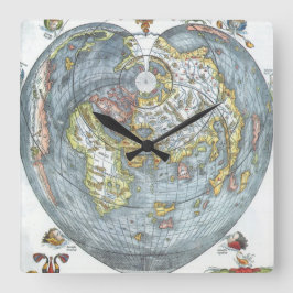 Vintage Hjärtformade Antique World Map Peter Apian Fyrkantig Klocka