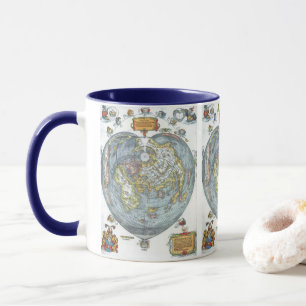 Vintage Hjärtformade Antique World Map Peter Apian Mugg