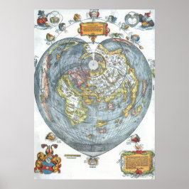 Vintage Hjärtformade Antique World Map Peter Apian Poster