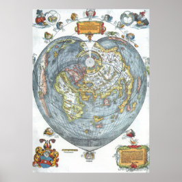 Vintage Hjärtformade Antique World Map Peter Apian Poster