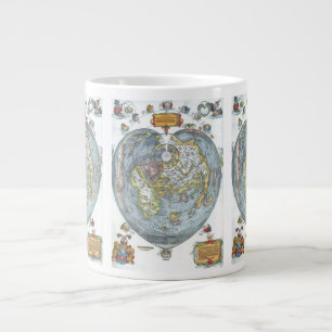 Vintage hjärtformat antikt världskarta Peter Apian Jumbo Mugg