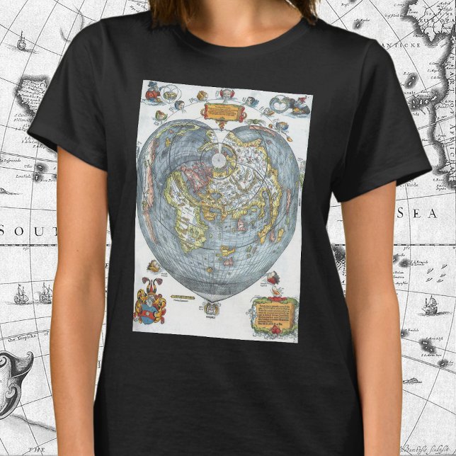 Vintage hjärtformat antikt världskarta Peter Apian Tee Shirt (Skapare uppladdad)