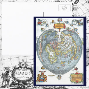Vintage hjärtformat antikt världskarta Peter Apian Vykort