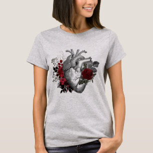 Vintage Hjärtillustration med röd ros T i blodet Shirt